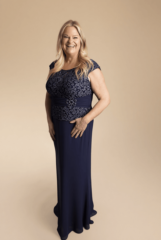 Chiffon A-Line Dress with Cap Sleeves