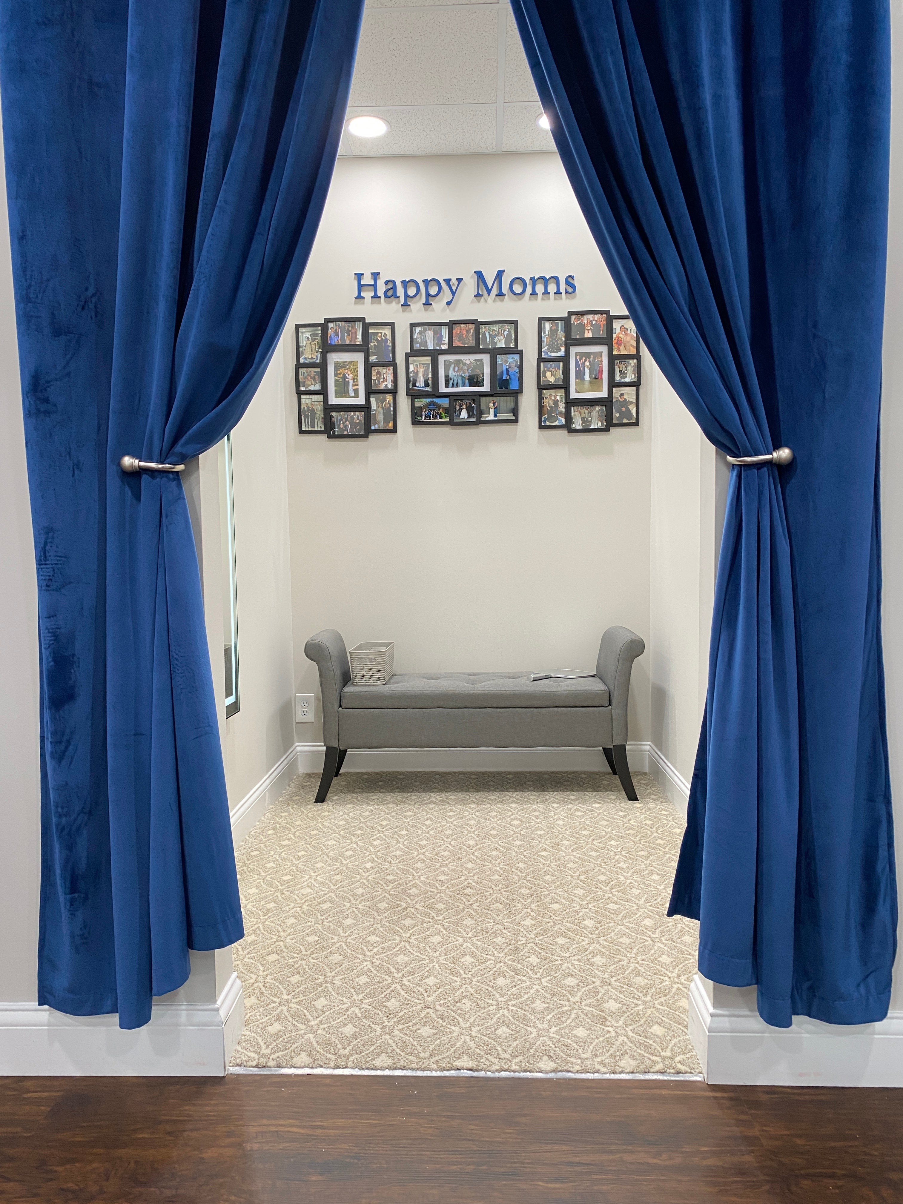 spacious dressing room at The Queen's Lace dress boutique