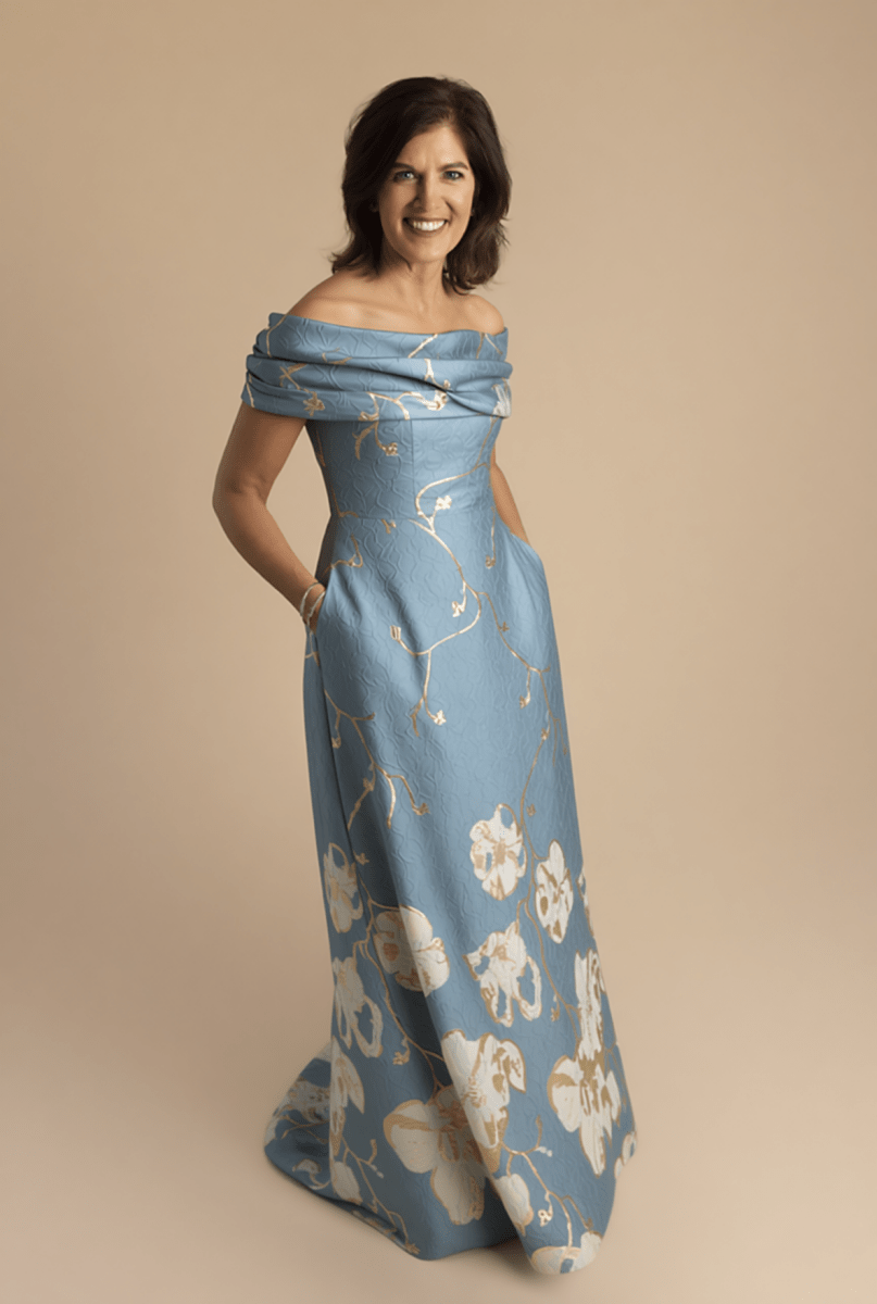 Jacquard Long Gown with Flower Border