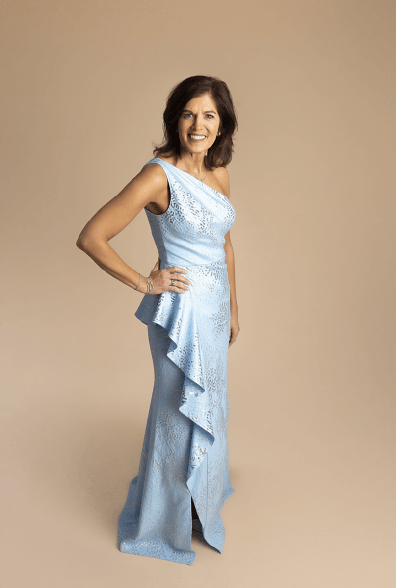 Jacquard One Shoulder Side Ruffle Gown