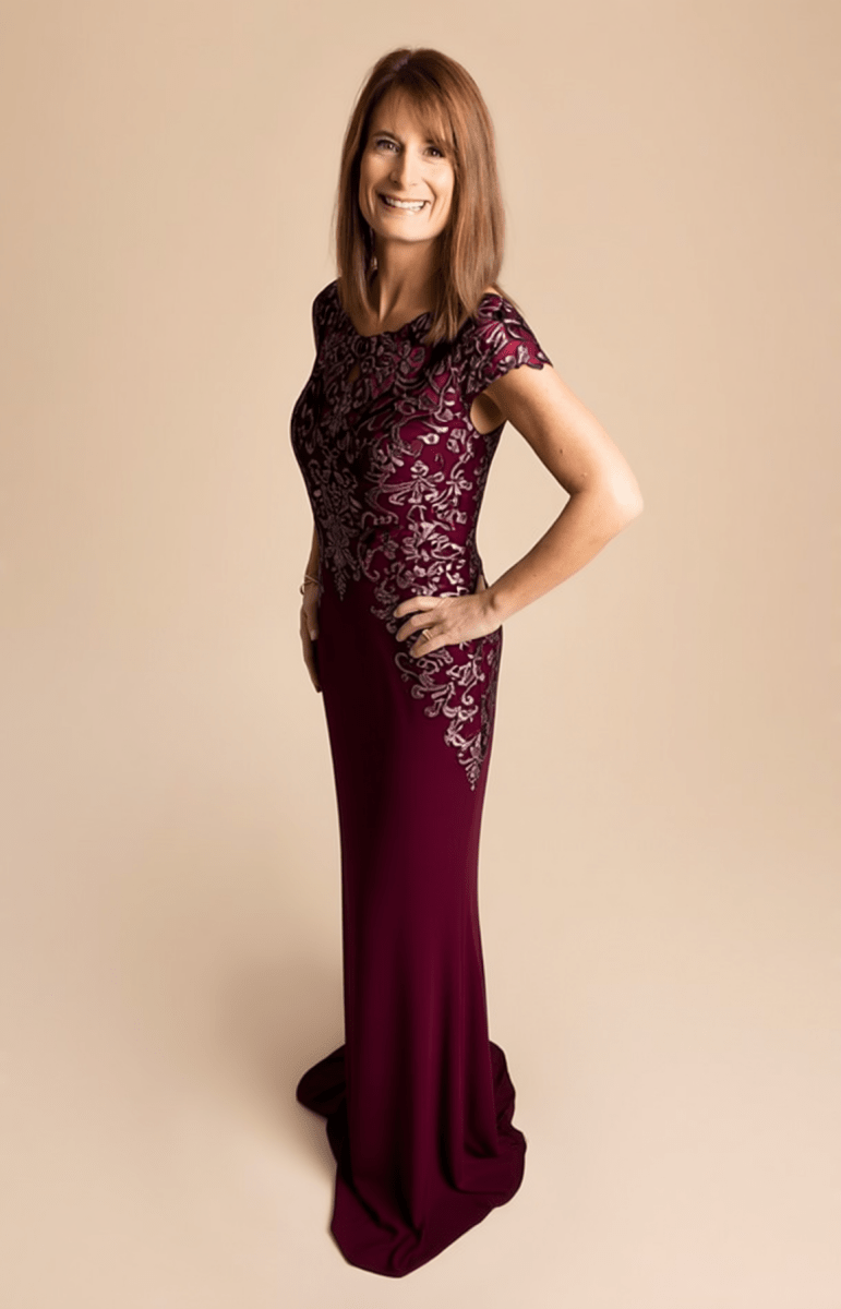 Long Dress, Short Sleeves with Bateau Neck