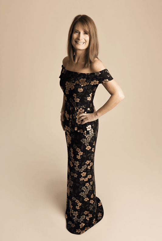 Off-the-Shoulder Long Gown with Empire Waistline