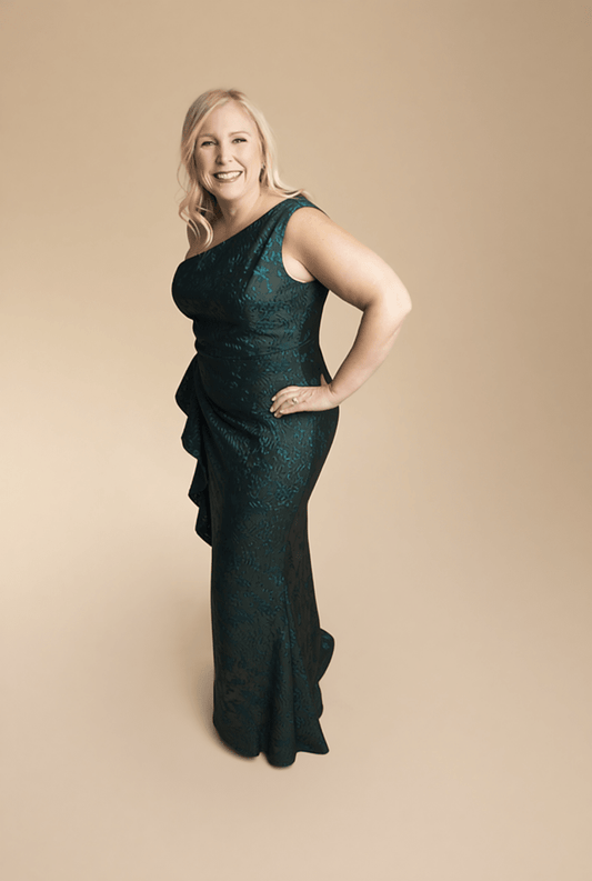 One Shoulder Jacquard Fitted Evening Gown