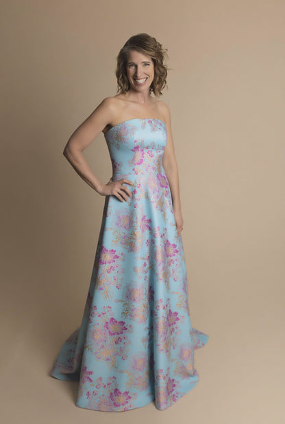 Metallic Jacquard A-Line Evening Gown