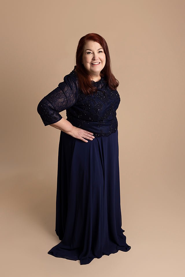 3/4 Sleeves with Lace and Beaded Top, Chiffon Skirt - The Queen's Lace