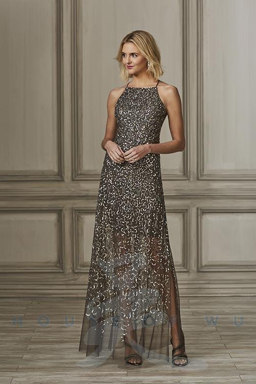 All Over Beaded Tulle Dress with Halter Neckline - The Queen's Lace