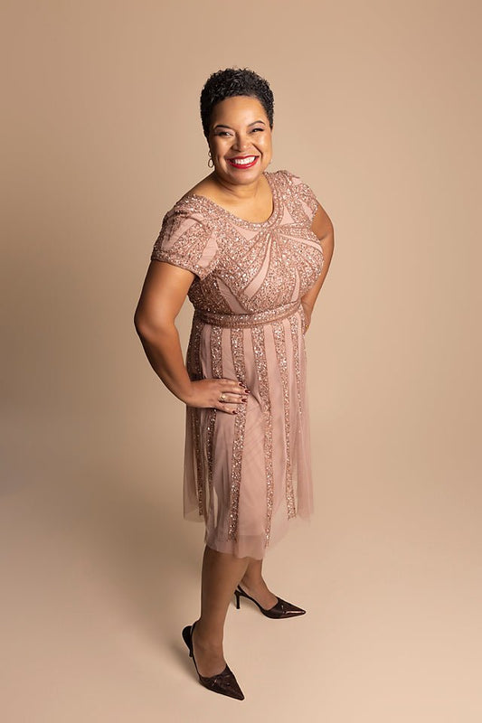 Cap Sleeve with Vertical Sequins and Bead, Tulle - The Queen's Lace