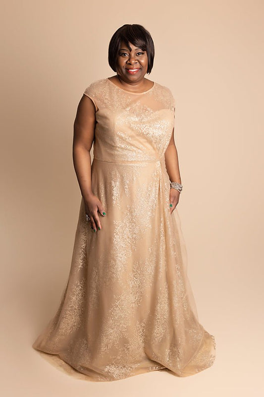 Capped Sleeves, Wrap-Style with Belt, Long Tulle Gown - The Queen's Lace