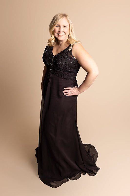 Chiffon V-neck Beaded Dress - The Queen's Lace