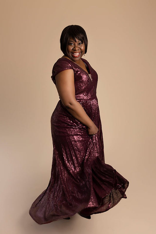 Full Body Matte Sequins, Pleated Skirt - The Queen's Lace