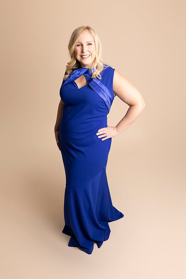 Long Royal Blue Dress, Sleeveless - The Queen's Lace