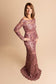 Long Sleeve with All Over Sequin Formal Gown - The Queen's Lace