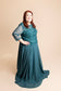 Long Sleeve with Lace Top and Chiffon Bottom, Teal - The Queen's Lace