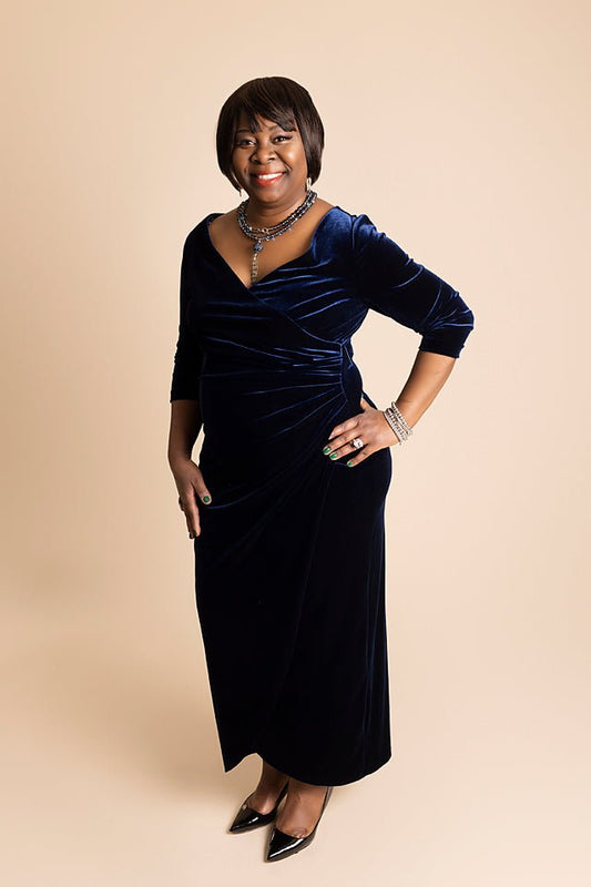 Long Sleeve Wrapped Style, Navy Velvet - The Queen's Lace