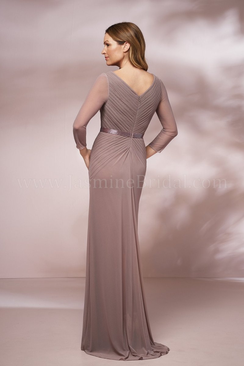 Long Sleeves Stretch Illusion Dress with V-Neckline - The Queen's Lace