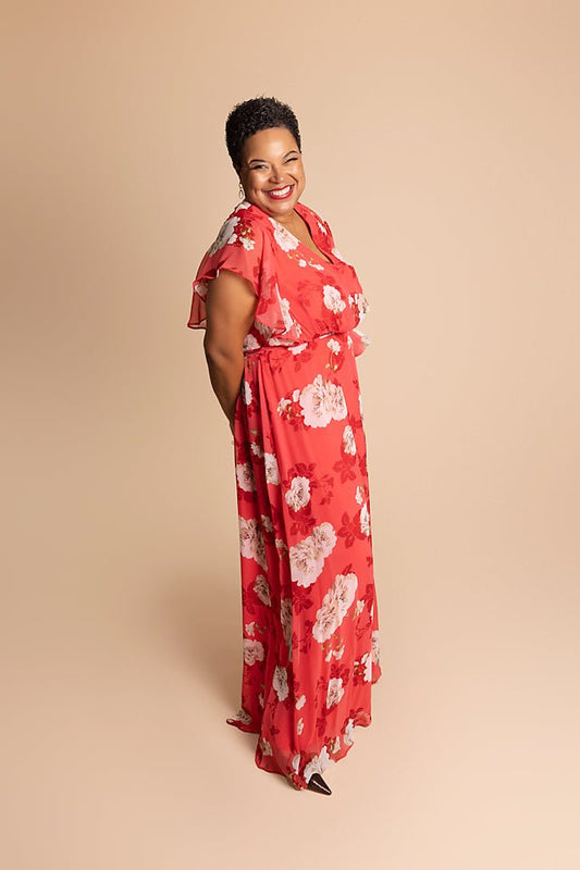 Short Sleeve, Chiffon with Floral Design - The Queen's Lace