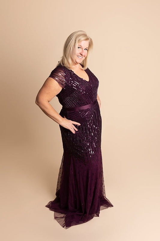Short Sleeve, Full Sequined Tulle Dress - The Queen's Lace