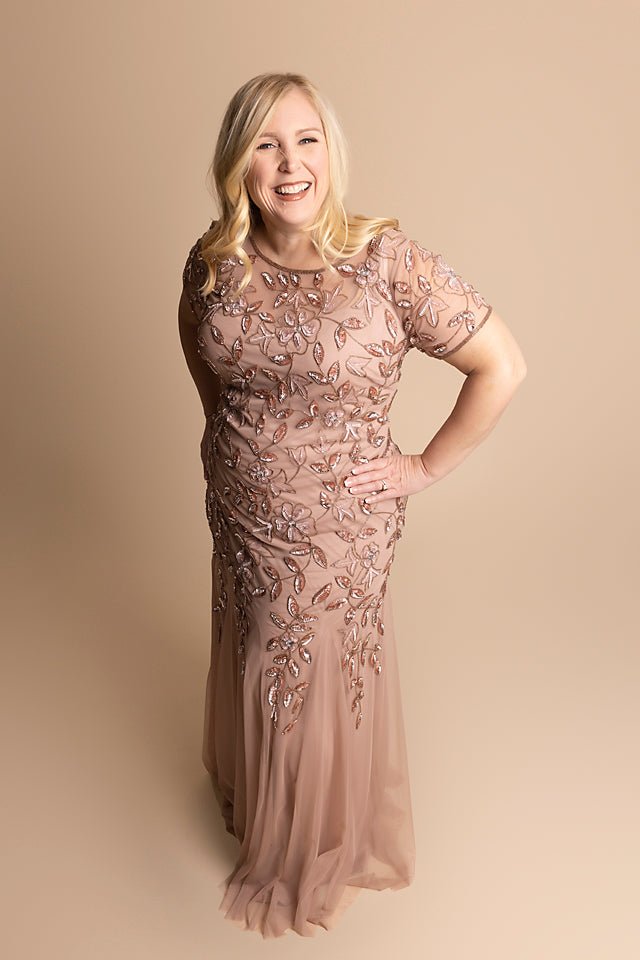 Short Sleeve with Floral Sequin Pattern, Streamlined Silhouette - The Queen's Lace