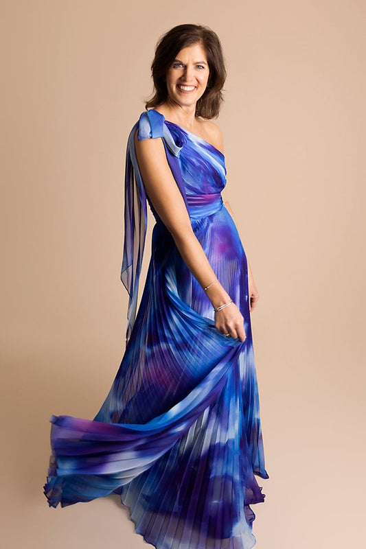 Single Shoulder, Pleated Chiffon Gown - The Queen's Lace