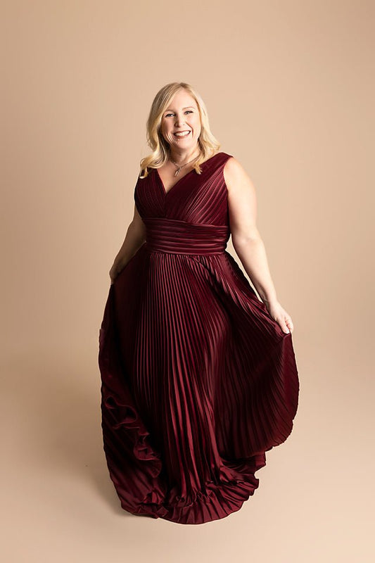 Sleeveless with Full Body Pleats, Long Chiffon Dress - The Queen's Lace