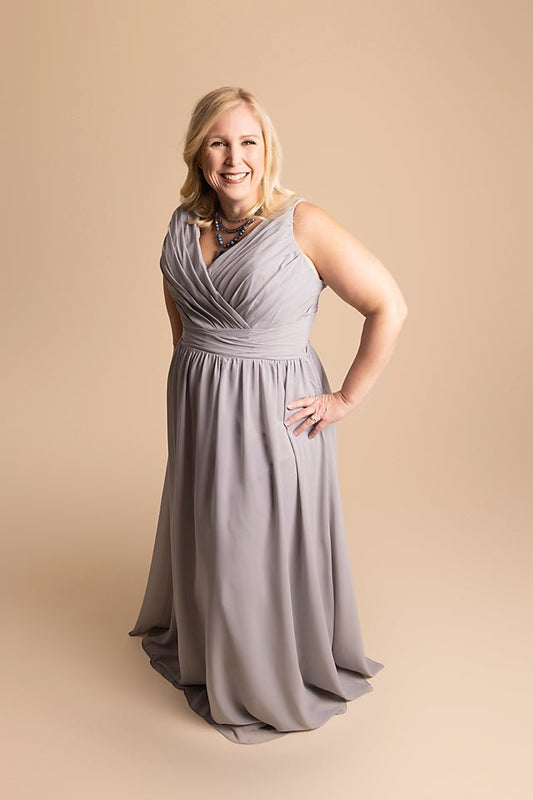 Sleeveless with Wrap Ruched Top, Rhinestone Straps - The Queen's Lace