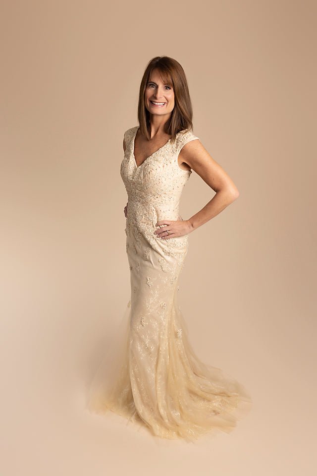 Tulle V-Neckline and Full Trumpet Skirt - The Queen's Lace